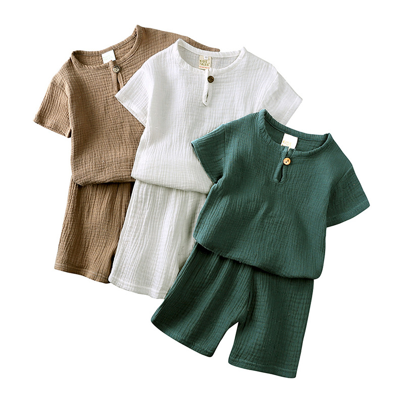 Toddler Muslin အဝတ်အစားသည်လည်ပင်းအတိုလက်တို